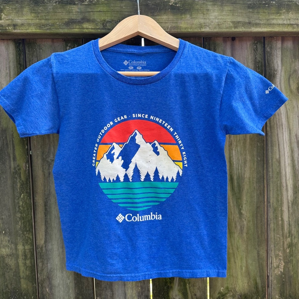 Columbia Greater‎ Outdoor Gear Mountain Graphic Blue Short Sleeve T-Shirt Small